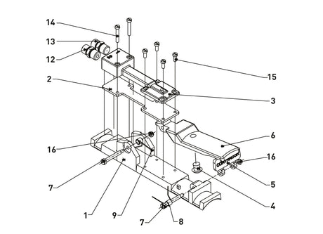 Schematische illustratie van de Contracor DMH Dodemansknop met genummerde onderdelen voor duidelijke identificatie.